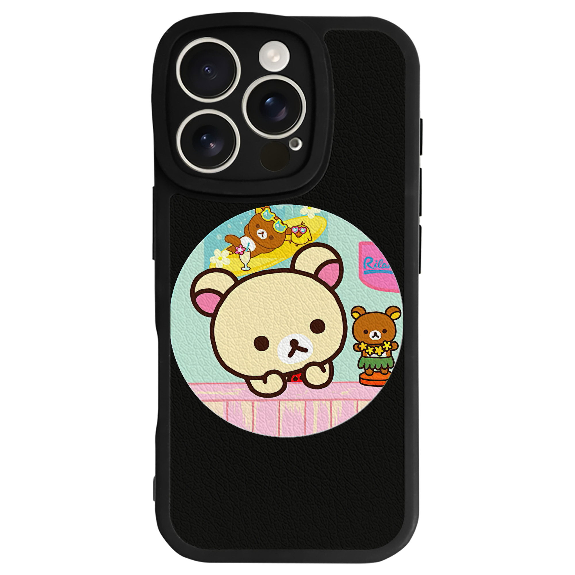 （画像用） リラックマ リラックマ キイロイトリ Rilakkuma Korilakkuma Kiiroitori 【iPhone 16シリーズ対応】シリコンスマホケース（レザー調） 材質：シリコン